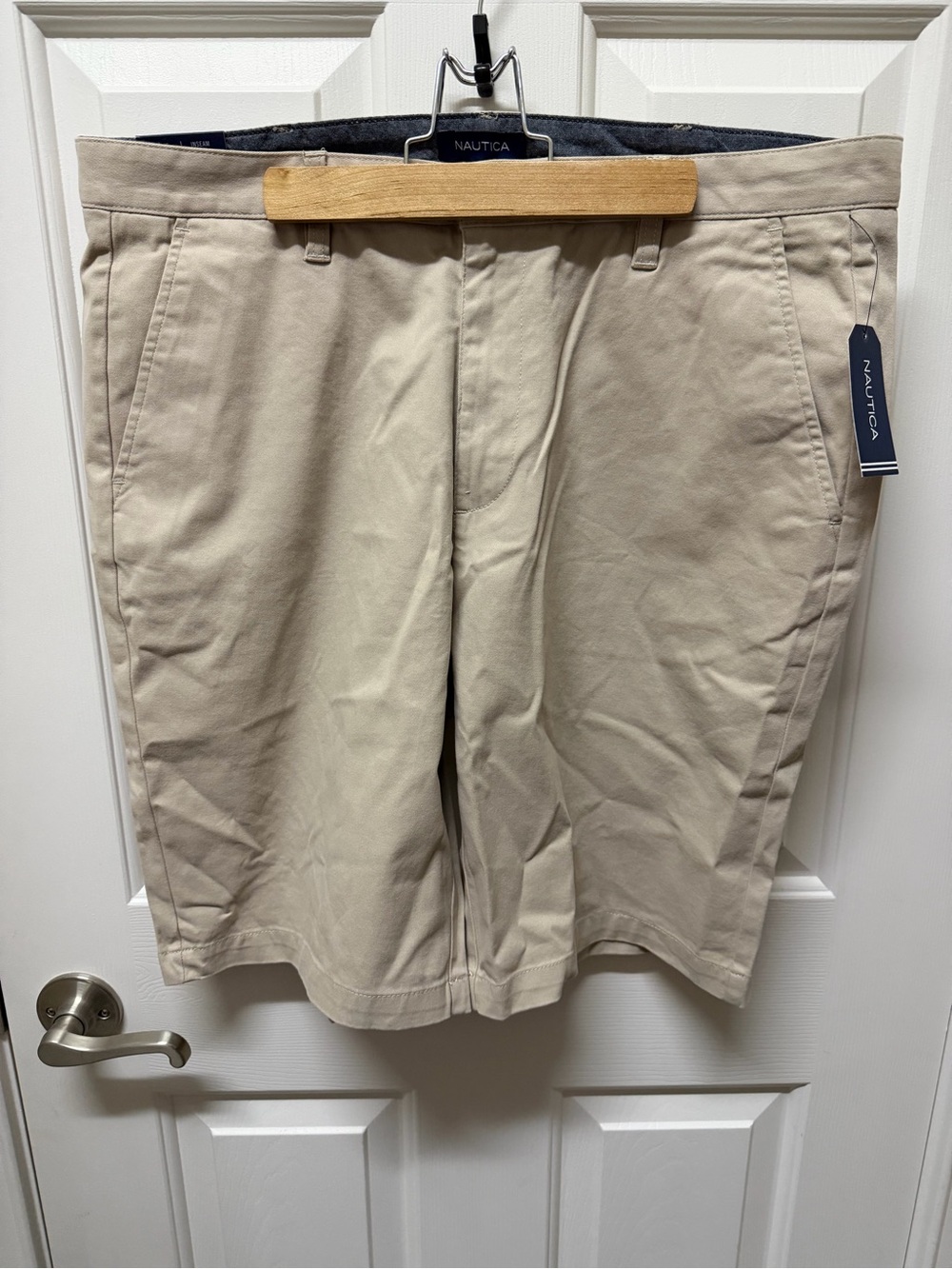 Nautica Men’s Beige Flat-Front Chino Shorts
